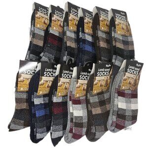 Men Winter Socks Lamb Wool Warm LumberJack Plaid Charismas Holiday 12-Pack